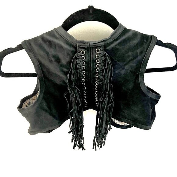 Thomas Wylde suede vest with metal skull accents, fringe authentic sz L vintage - Picture 3 of 16